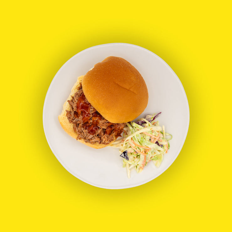 Pulled Pork with Geary Market BBQ Sauce, Soft Potato Buns & Slaw